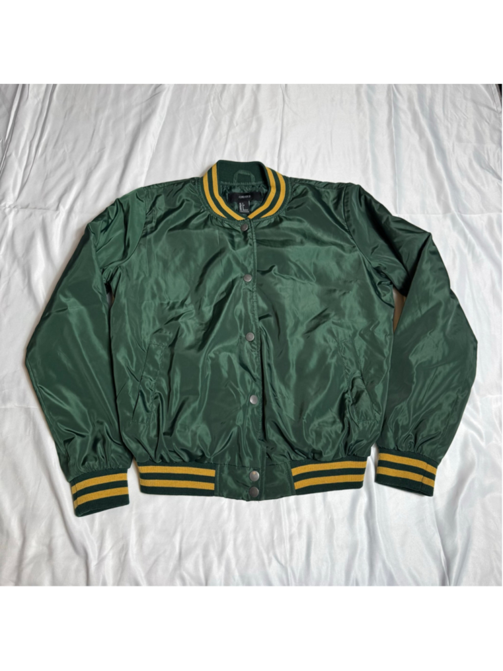 Women's Forever 21 Varsity Jacket Size S Green and Yellow